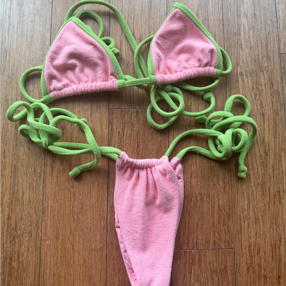 Frankie’s Bikini Pink and Green Bikini Set